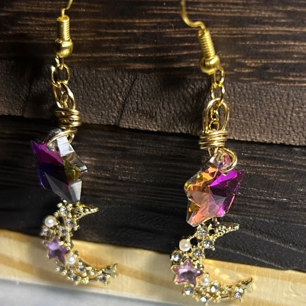 3/$25 Purple Star and Crescent Moon Earrings - Picture 4 of 4